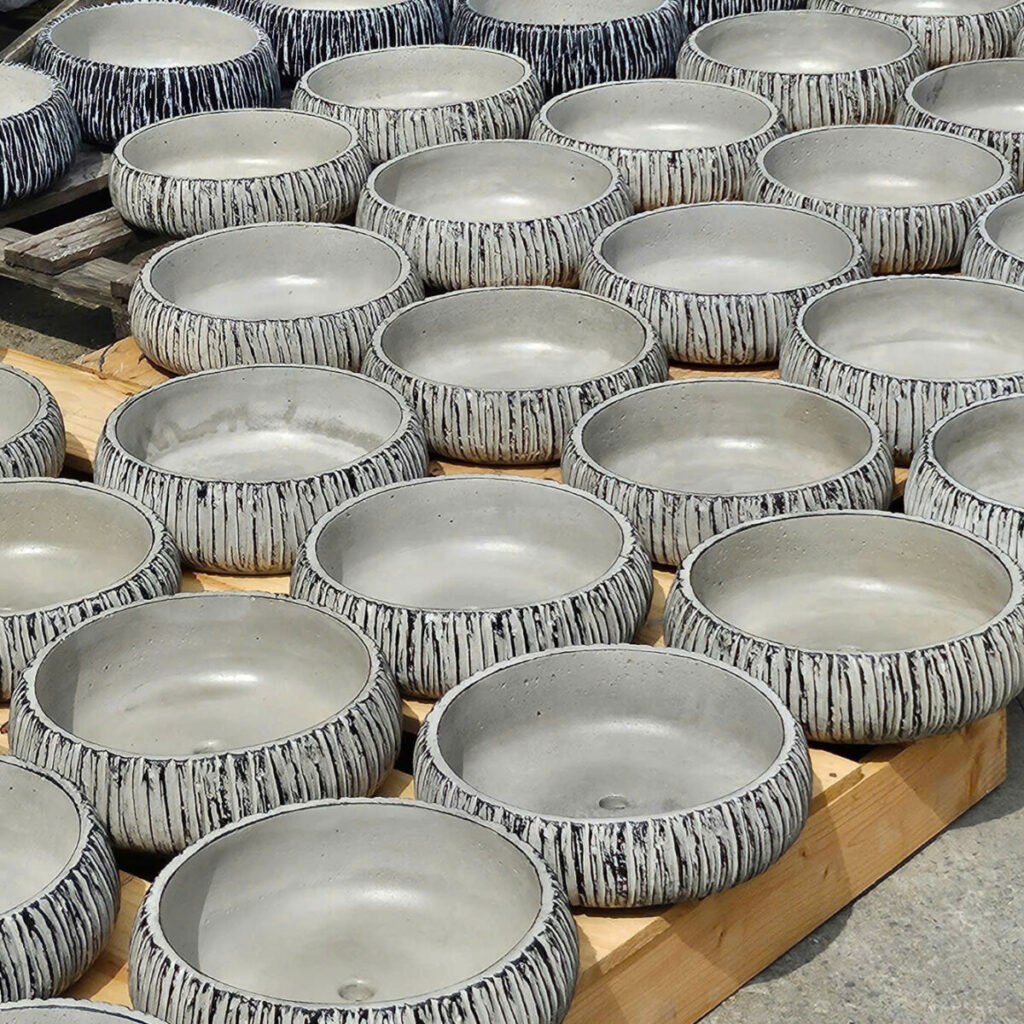 chậu xi măng trồng lan hồ điệp để sảnh